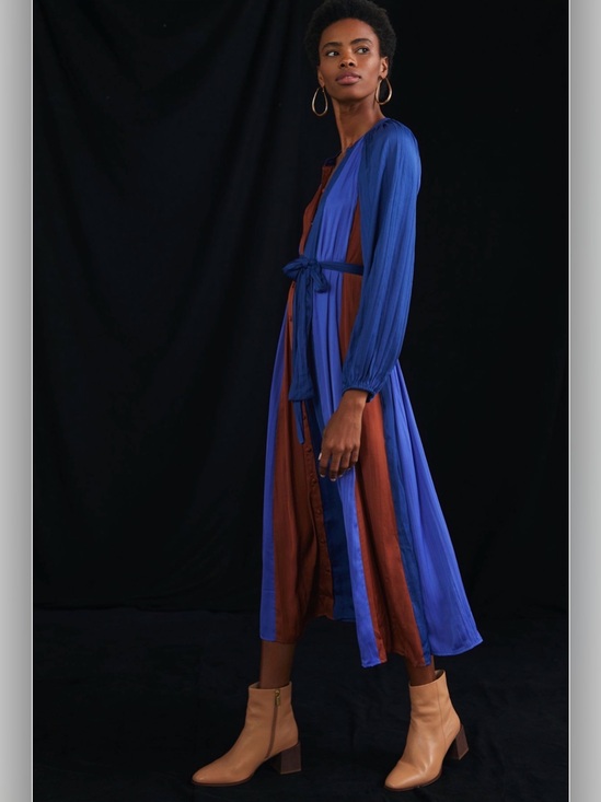 Anthropologie Dresses & Skirts - Anthropologie Maeve Medieval Blue and Rust Colorblock Tie-Waist Midi Dress Sz S